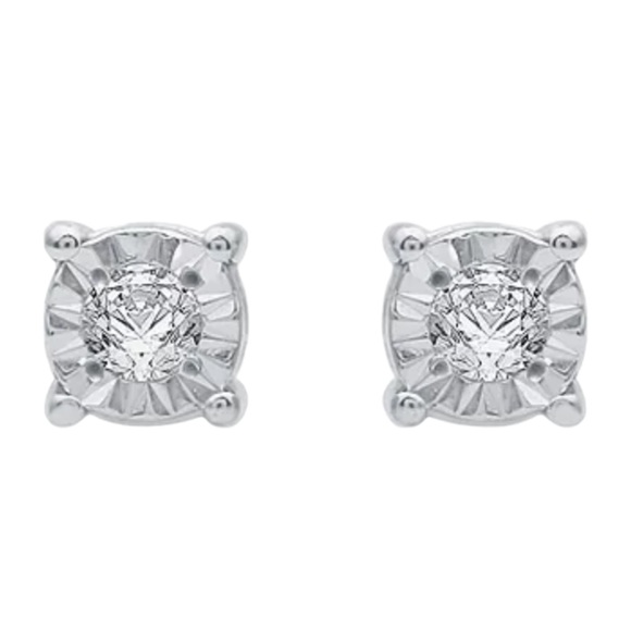 1/10 CT. T.W. Diamond Hoop and Stud Earring Set in Sterling Silver - Picture 4 of 6